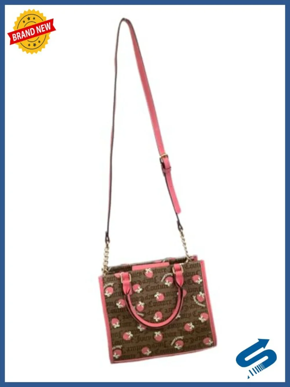Mini Satchel Crossbody Handbag with Embossed Logo Print, Faux Leather